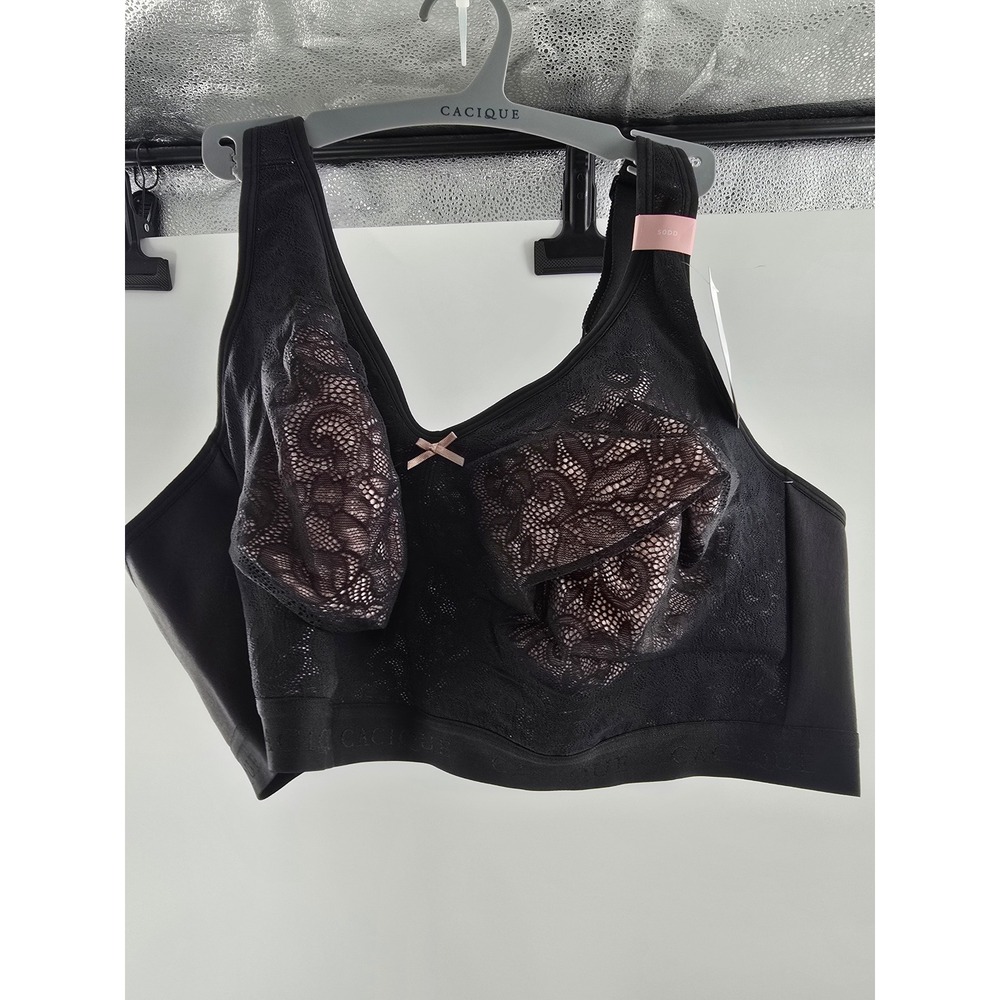 Cacique The Cotton Collection Unlined Full‎ Coverage No-Wire Bra Black Pink 50DD